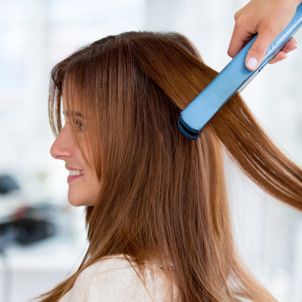 ironing hair with thermal protecion